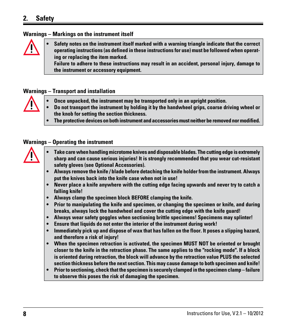 Safety | Leica Biosystems RM2125 RTS User Manual | Page 8 / 60