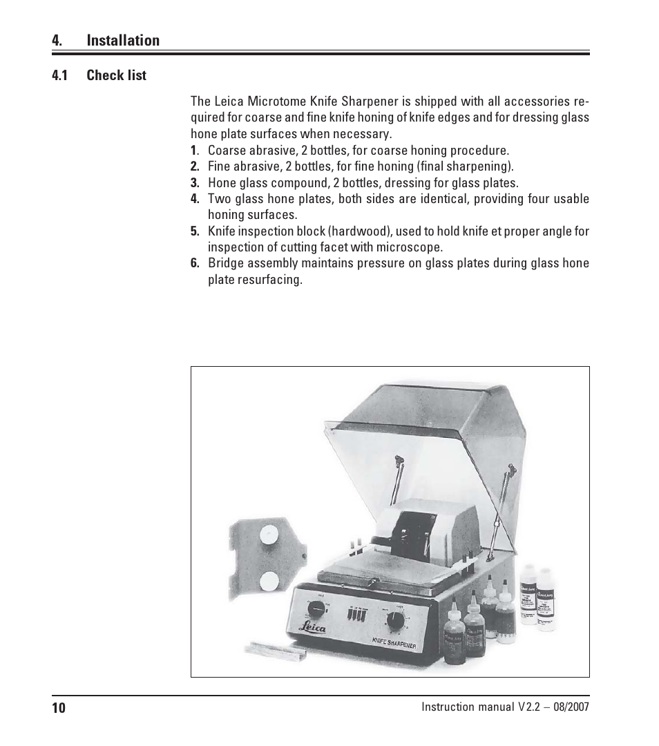 Installation, 1 check list, Check list | Leica Biosystems SP9000 User Manual | Page 10 / 30