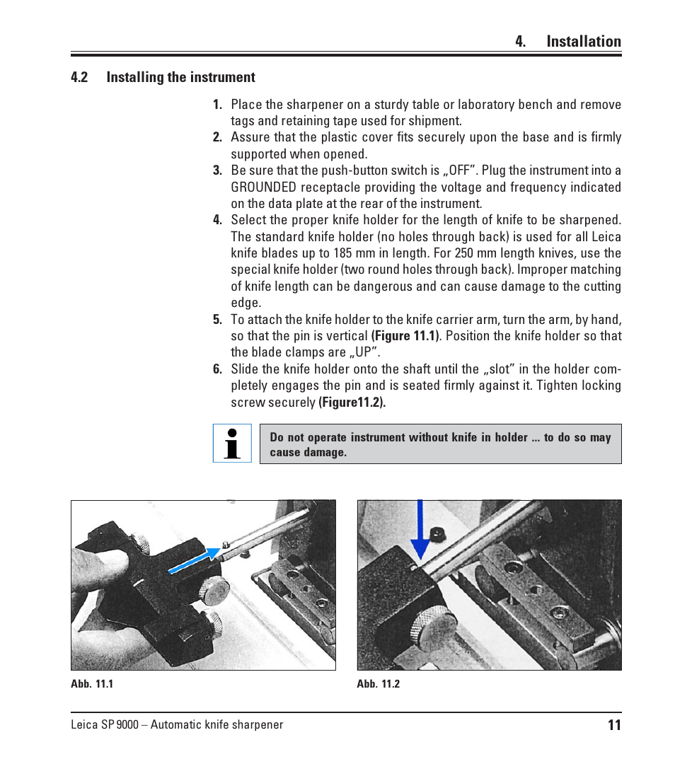 2 installing the instrument, Installing the instrument, Installation | Leica Biosystems SP9000 User Manual | Page 11 / 30