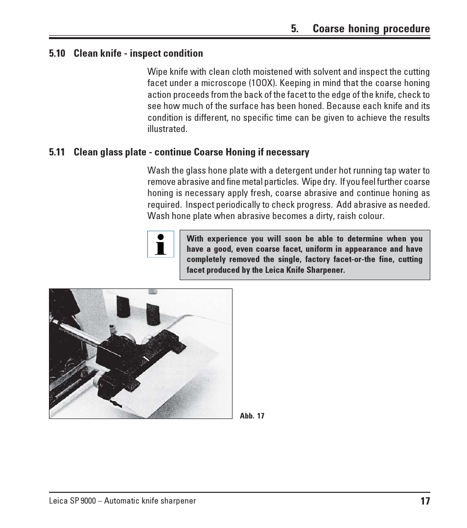 10 clean knife - inspect condition, Clean knife - inspect condition | Leica Biosystems SP9000 User Manual | Page 17 / 30