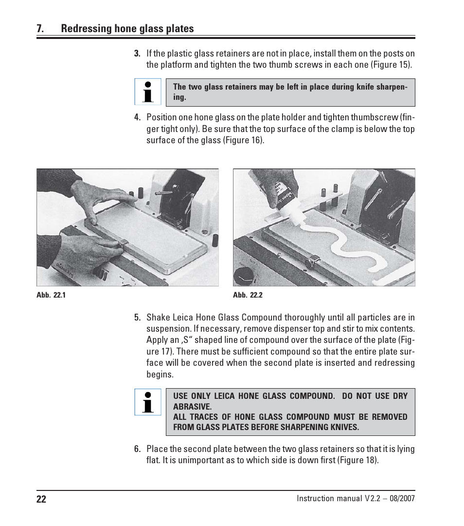 Redressing hone glass plates | Leica Biosystems SP9000 User Manual | Page 22 / 30