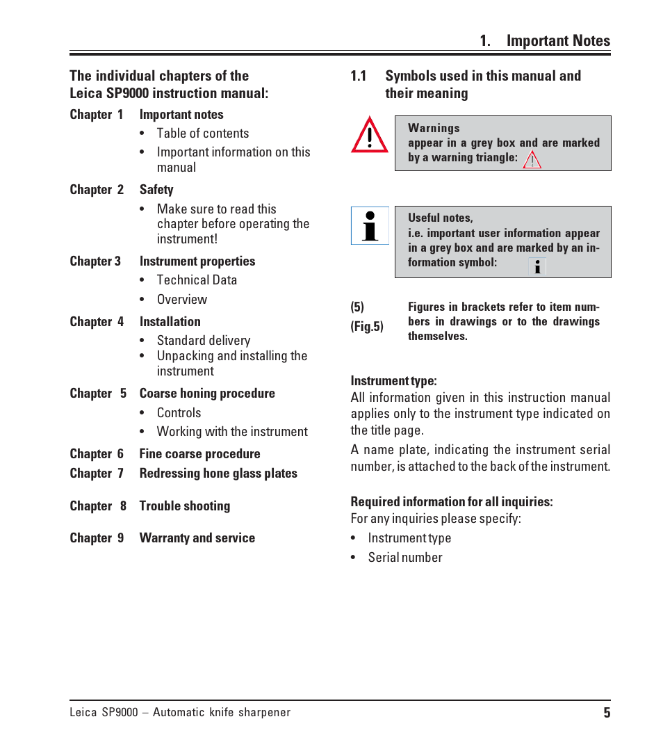 Important notes, 1 symbols used in this manual and, Their meaning | Symbols used in this manual and their meaning | Leica Biosystems SP9000 User Manual | Page 5 / 30
