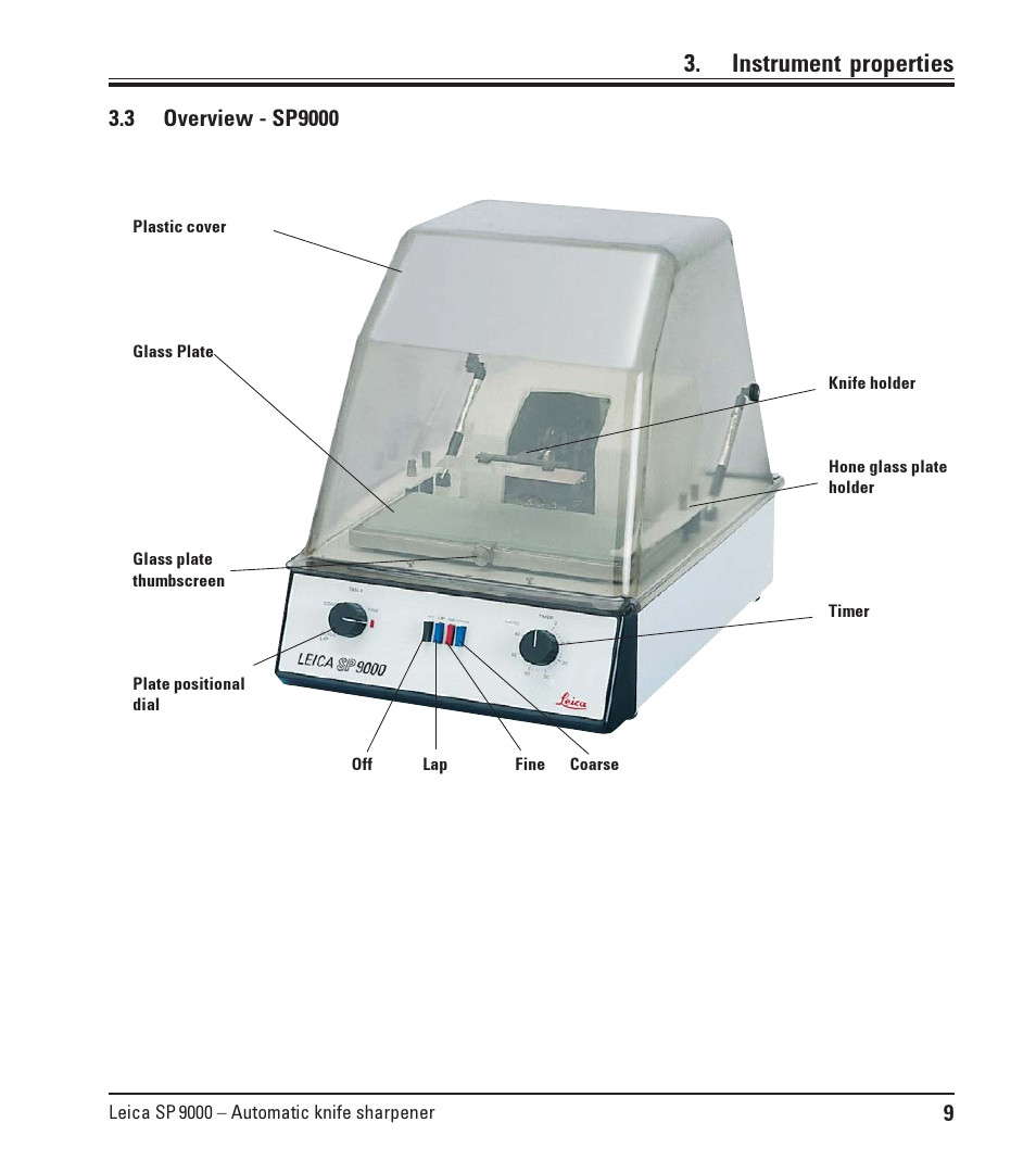 3 overview - sp9000, Overview - sp9000, Instrument properties | Leica Biosystems SP9000 User Manual | Page 9 / 30