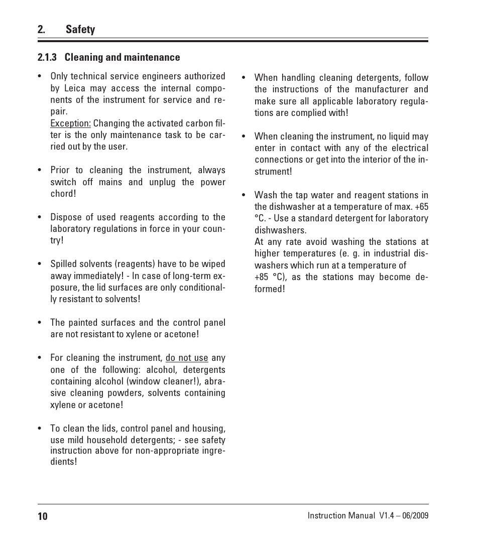 3 cleaning and maintenance, Safety | Leica Biosystems ST4040 User Manual | Page 10 / 50