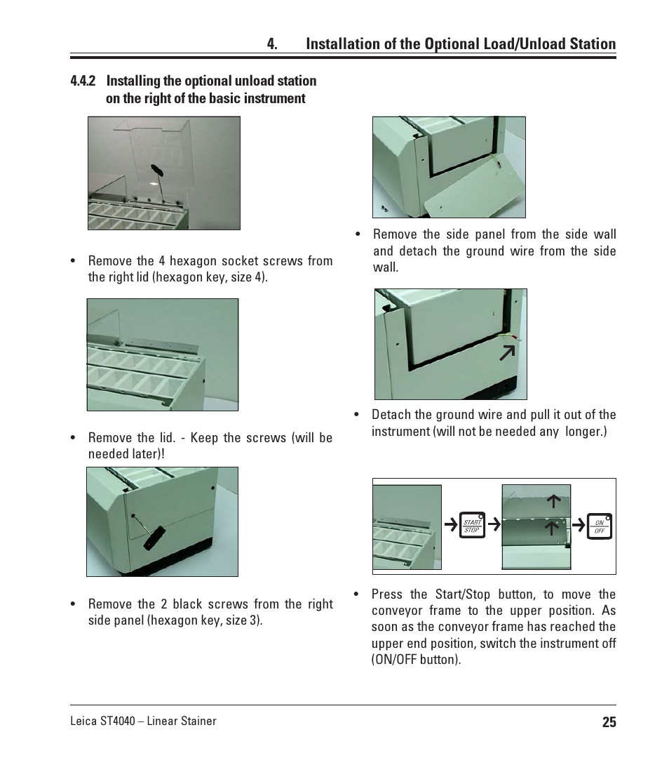 2 installing the optional unload station, On the right of the basic instrument | Leica Biosystems ST4040 User Manual | Page 25 / 50