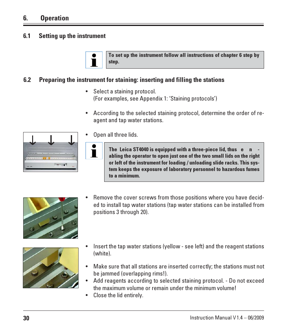 Operation, 1 setting up the instrument, Setting up the instrument | Leica Biosystems ST4040 User Manual | Page 30 / 50