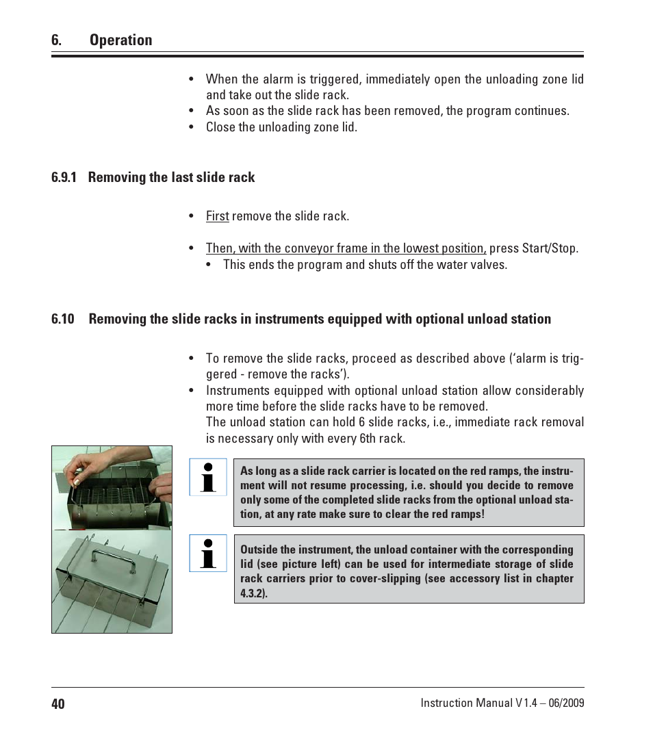 1 removing the last slide rack, Operation | Leica Biosystems ST4040 User Manual | Page 40 / 50