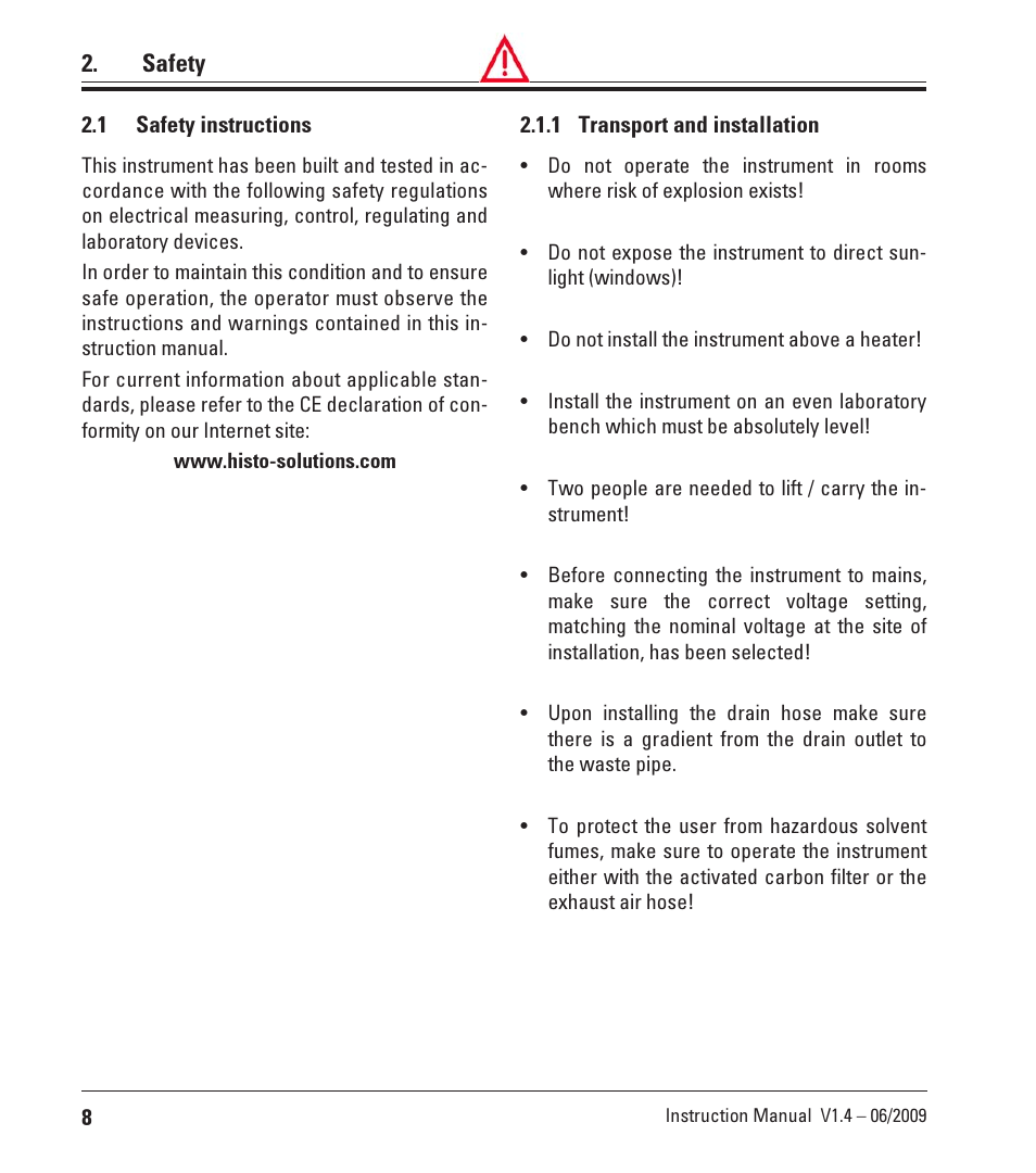 Safety, 1 safety instructions, 1 transport and installation | Safety instructions | Leica Biosystems ST4040 User Manual | Page 8 / 50