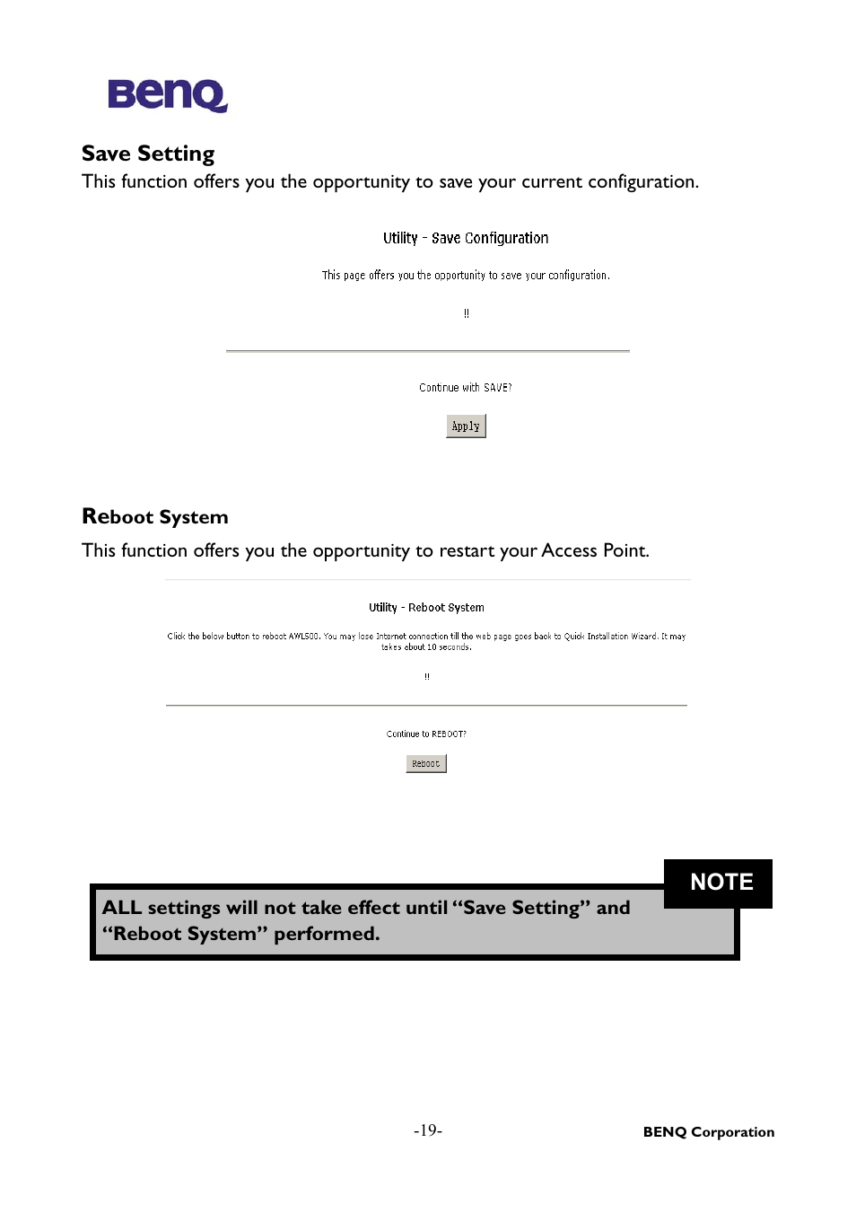 Save setting | BenQ AWL-500 User Manual | Page 23 / 25