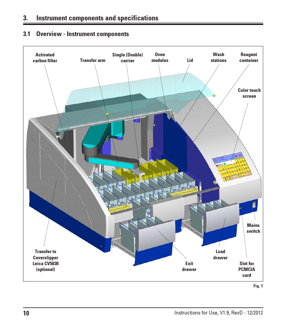 Instrument components and specifications, 1 overview - instrument components, Overview - instrument components | Leica Biosystems ST5020 User Manual | Page 10 / 88
