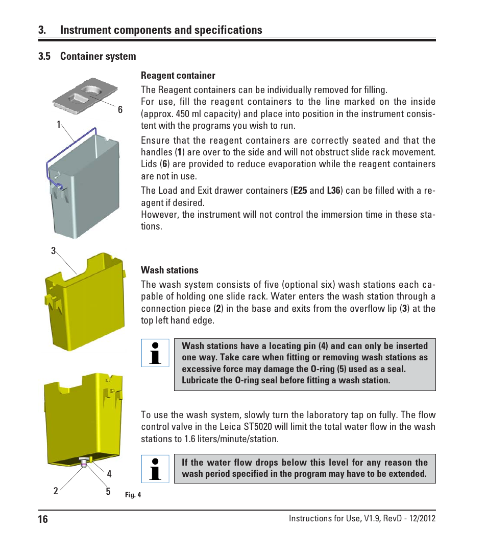5 container system, Container system, Instrument components and specifications | Leica Biosystems ST5020 User Manual | Page 16 / 88