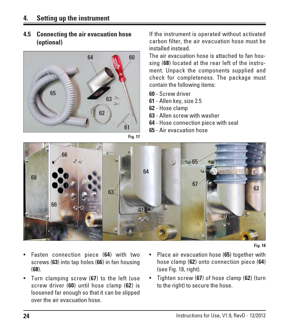 5 connecting the air evacuation hose (optional), Connecting the air evacuation hose (optional), Setting up the instrument | Leica Biosystems ST5020 User Manual | Page 24 / 88