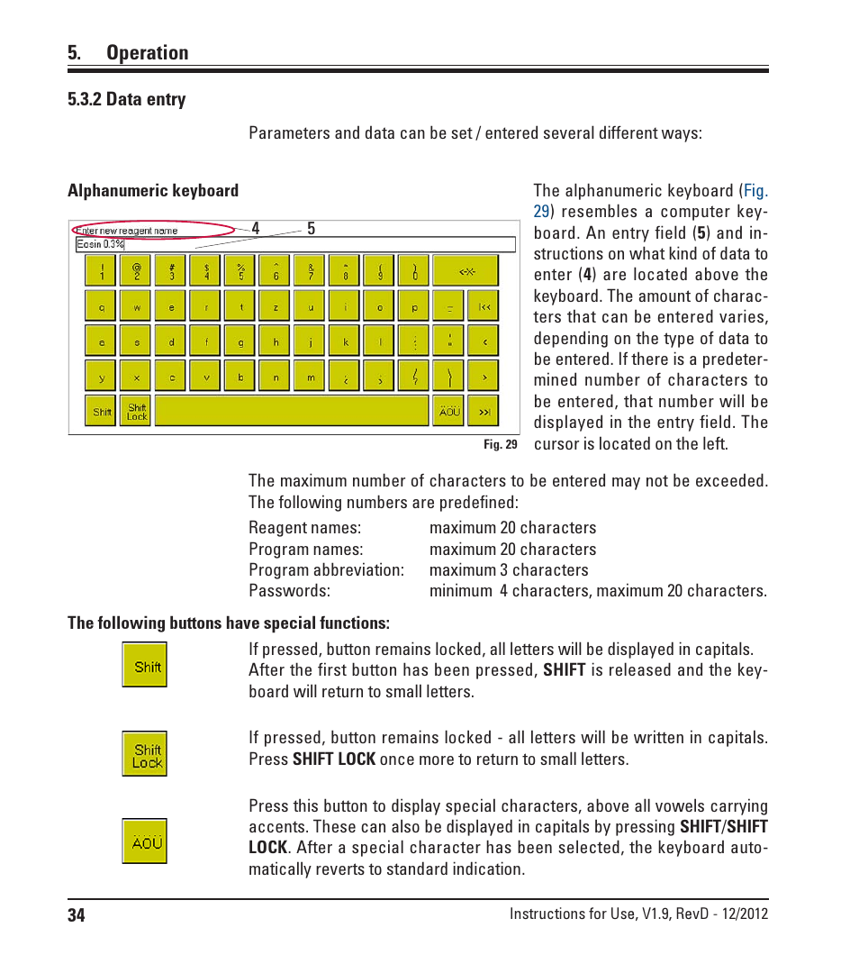 2 data entry, Operation | Leica Biosystems ST5020 User Manual | Page 34 / 88