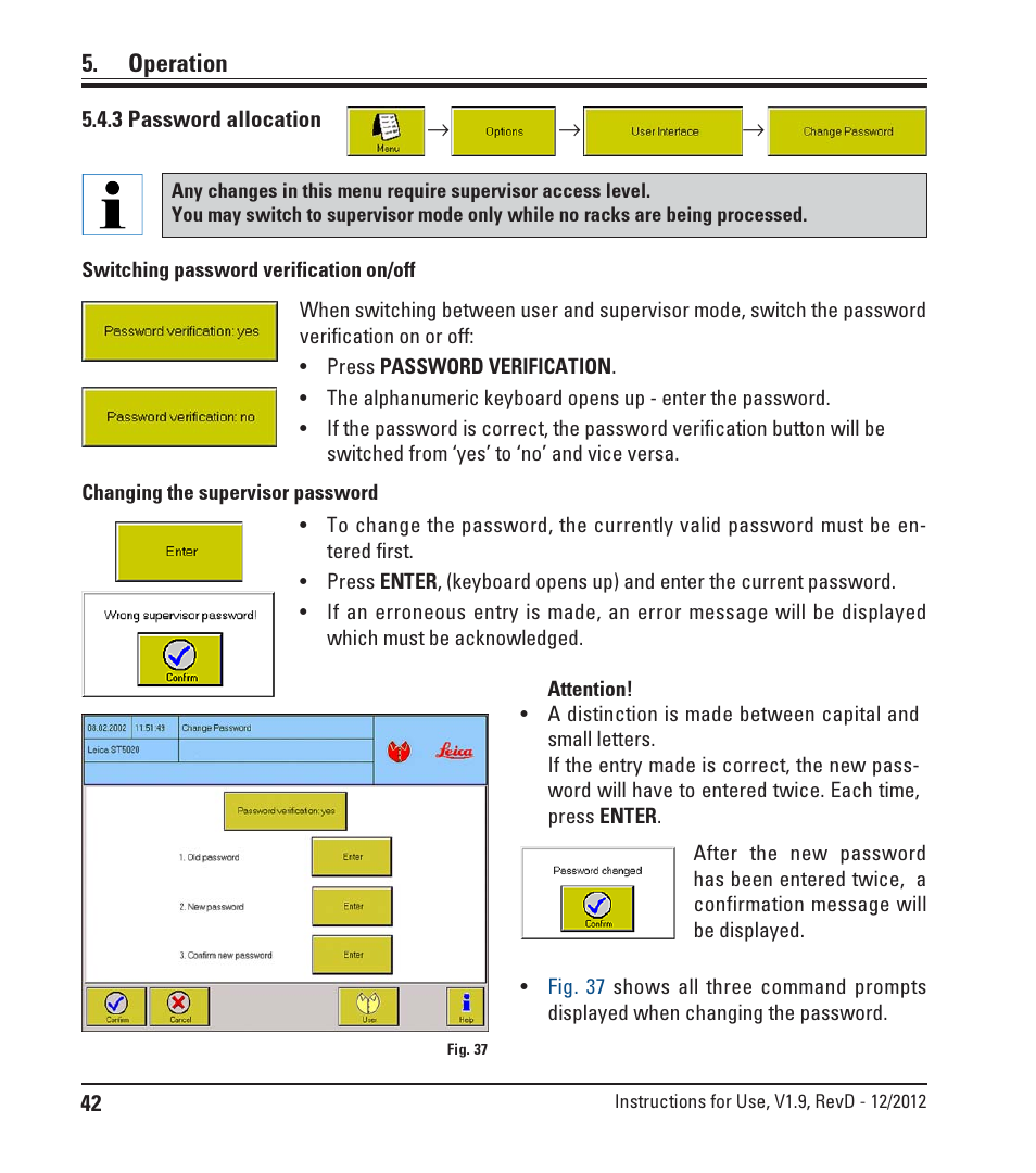 3 password allocation, Operation | Leica Biosystems ST5020 User Manual | Page 42 / 88