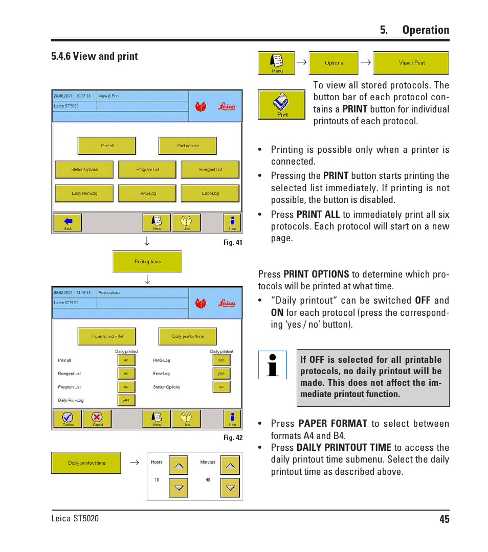 6 view and print, View and print, Operation | Leica Biosystems ST5020 User Manual | Page 45 / 88