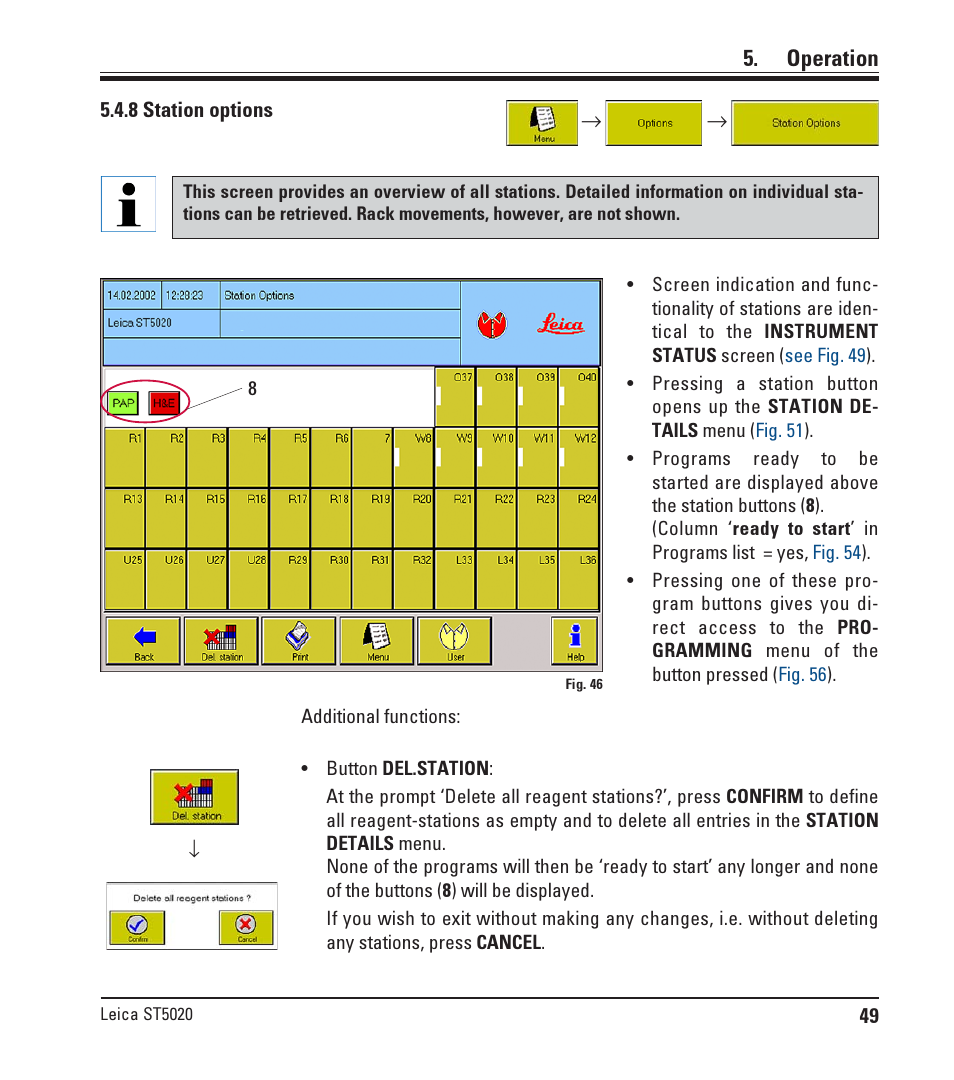 8 station options, Station options, Operation | Leica Biosystems ST5020 User Manual | Page 49 / 88