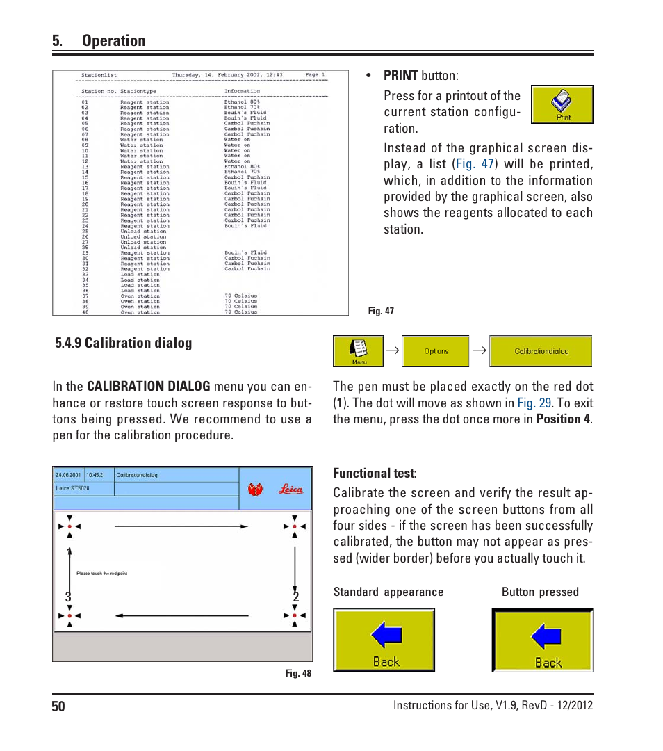 9 calibration dialog, Operation | Leica Biosystems ST5020 User Manual | Page 50 / 88