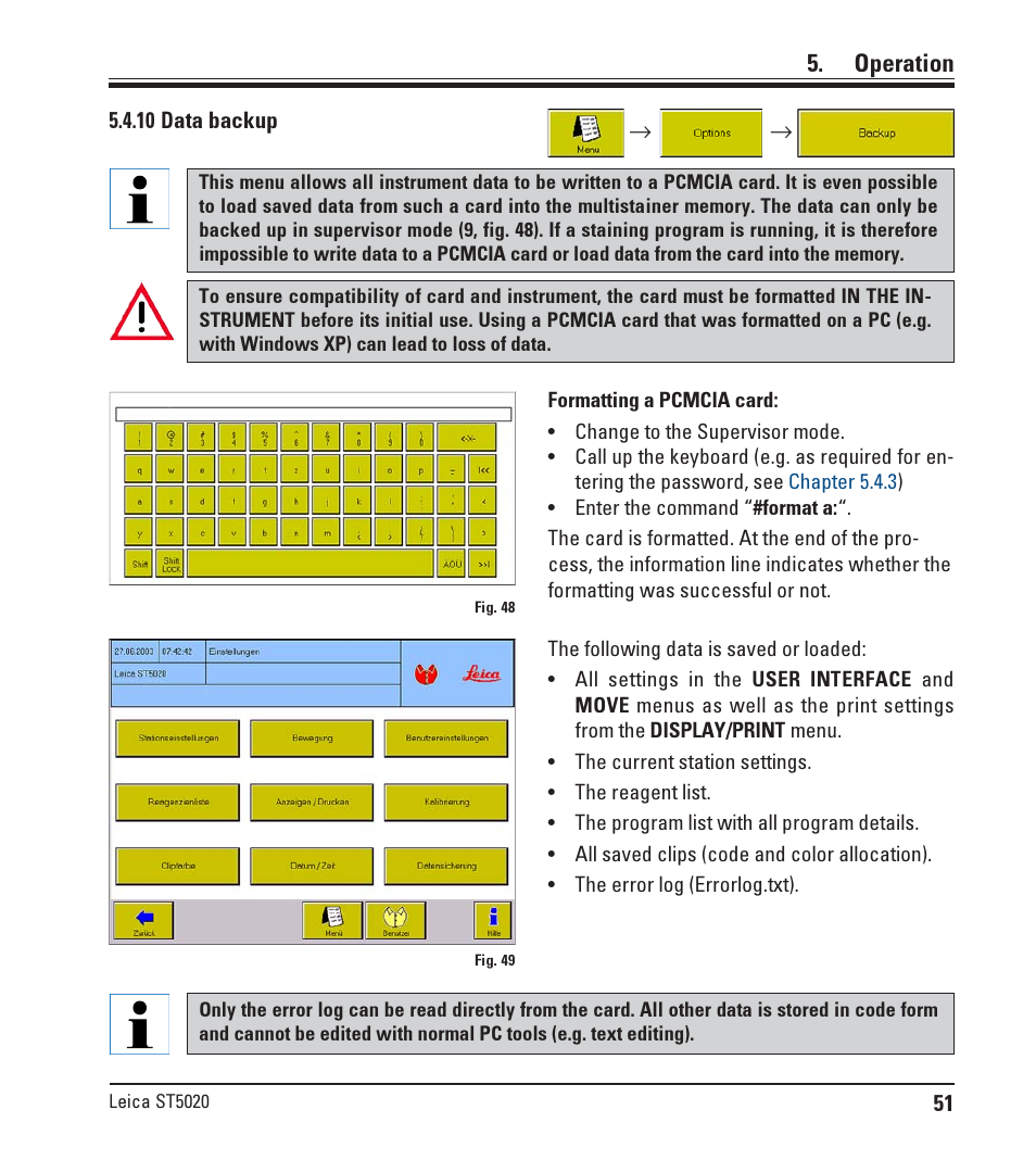 10 data backup, Operation | Leica Biosystems ST5020 User Manual | Page 51 / 88