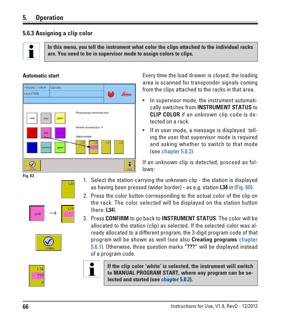 3 assigning a clip color, Assigning a clip color, Operation | Leica Biosystems ST5020 User Manual | Page 66 / 88