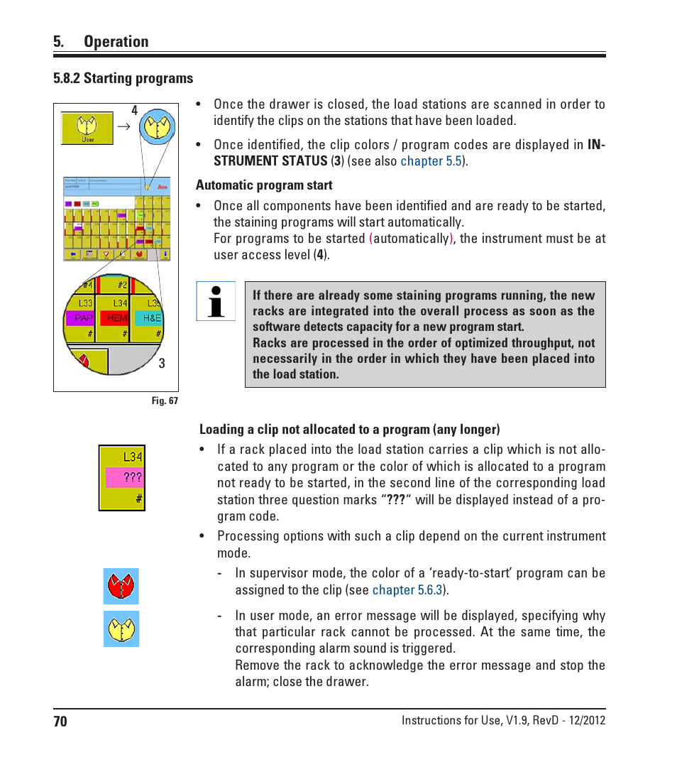 2 starting programs, Starting programs, Operation | Leica Biosystems ST5020 User Manual | Page 70 / 88