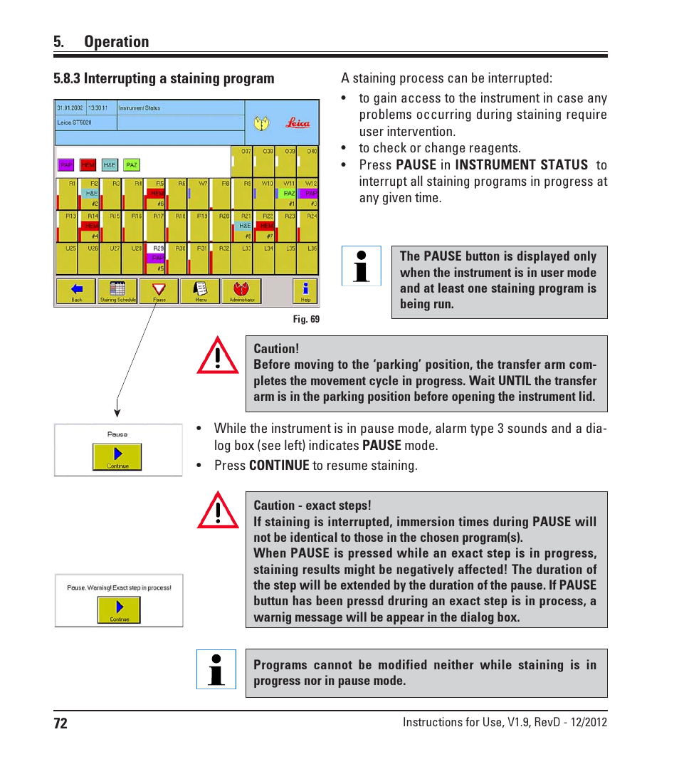 3 interrupting a staining program, Interrupting a staining program, Operation | Leica Biosystems ST5020 User Manual | Page 72 / 88