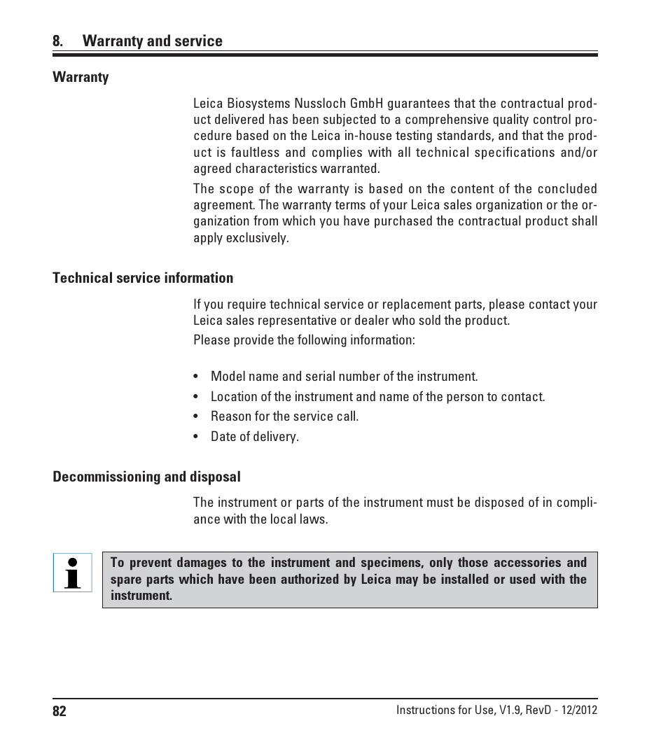Warranty and service | Leica Biosystems ST5020 User Manual | Page 82 / 88