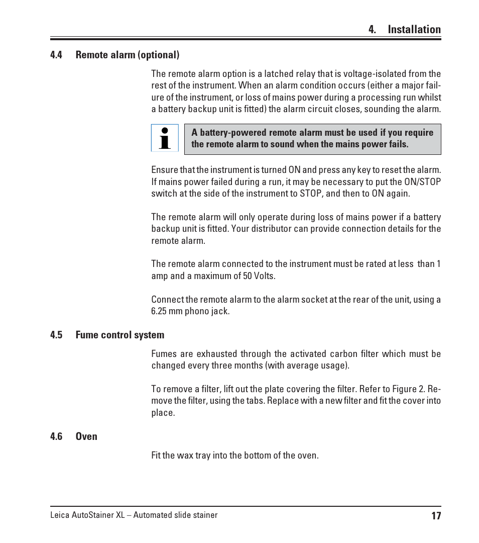 4 remote alarm (optional), 5 fume control system, 6 oven | Remote alarm (optional), Fume control system, Oven | Leica Biosystems ST5010 Autostainer XL User Manual | Page 17 / 50