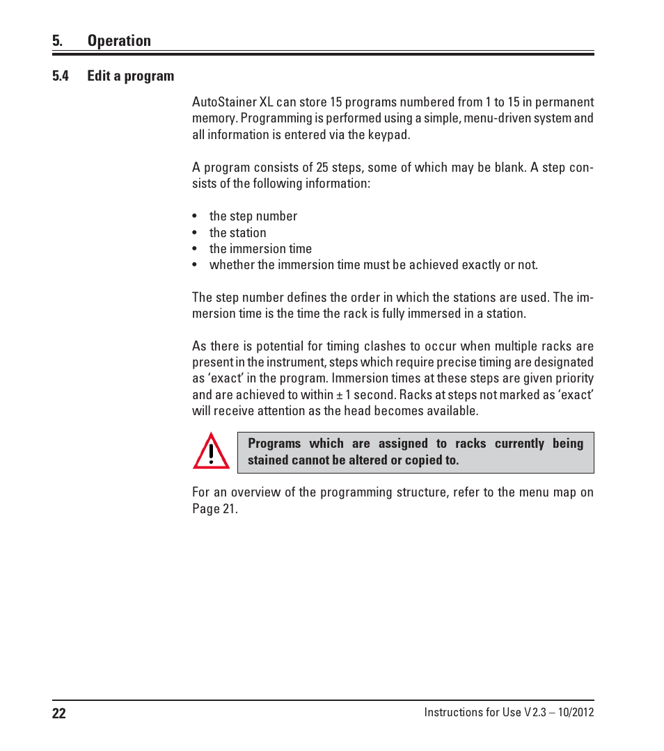 4 edit a program, Edit a program | Leica Biosystems ST5010 Autostainer XL User Manual | Page 22 / 50