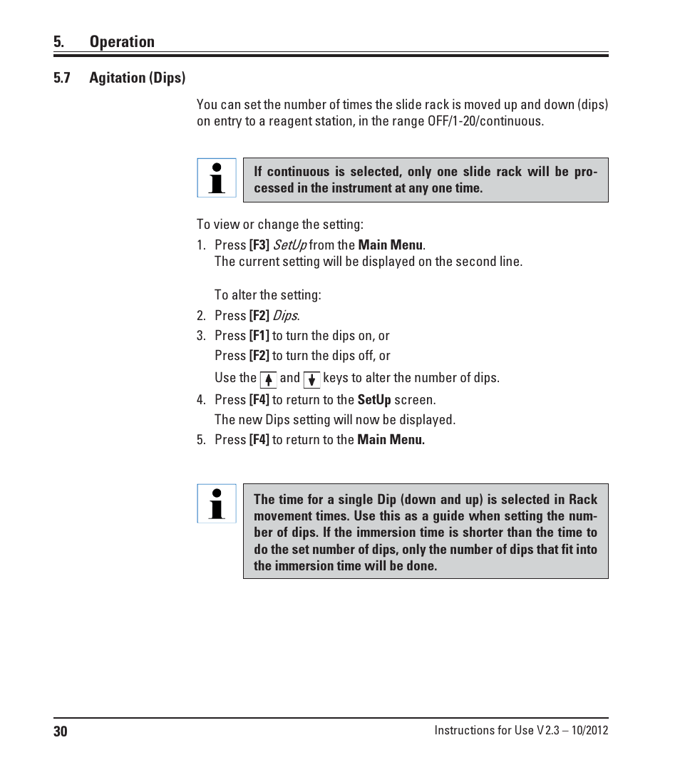 7 agitation (dips), Agitation (dips), Operation | Leica Biosystems ST5010 Autostainer XL User Manual | Page 30 / 50