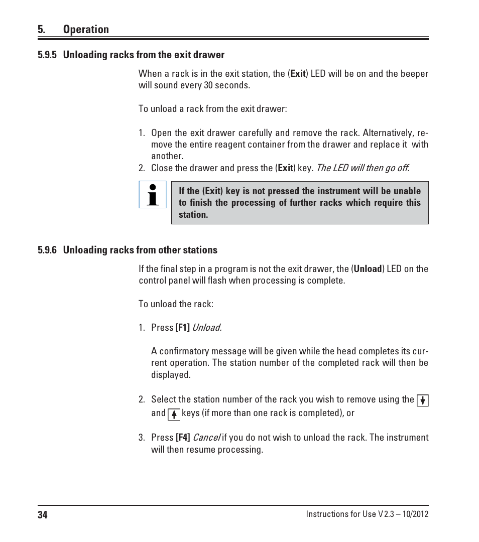 5 unloading racks from the exit drawer, 6 unloading racks from other stations | Leica Biosystems ST5010 Autostainer XL User Manual | Page 34 / 50