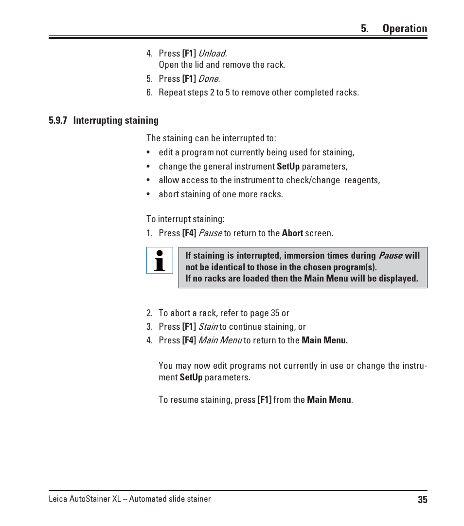 7 interrupting staining, Operation | Leica Biosystems ST5010 Autostainer XL User Manual | Page 35 / 50