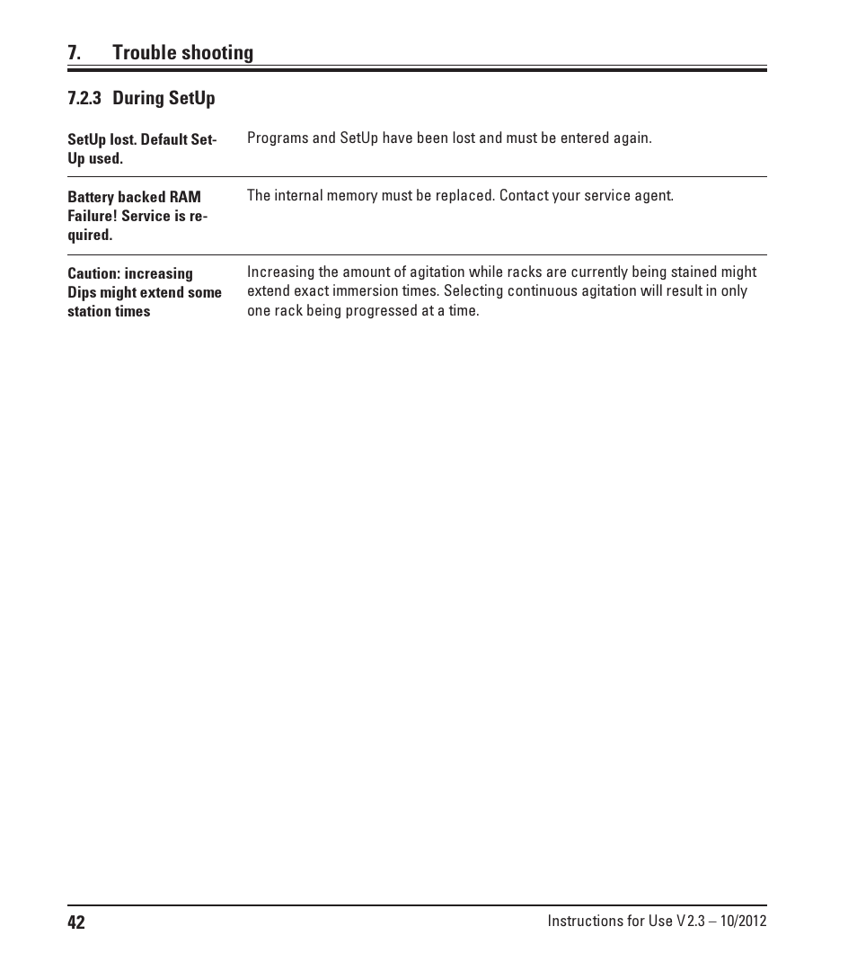 3 during setup, Trouble shooting | Leica Biosystems ST5010 Autostainer XL User Manual | Page 42 / 50