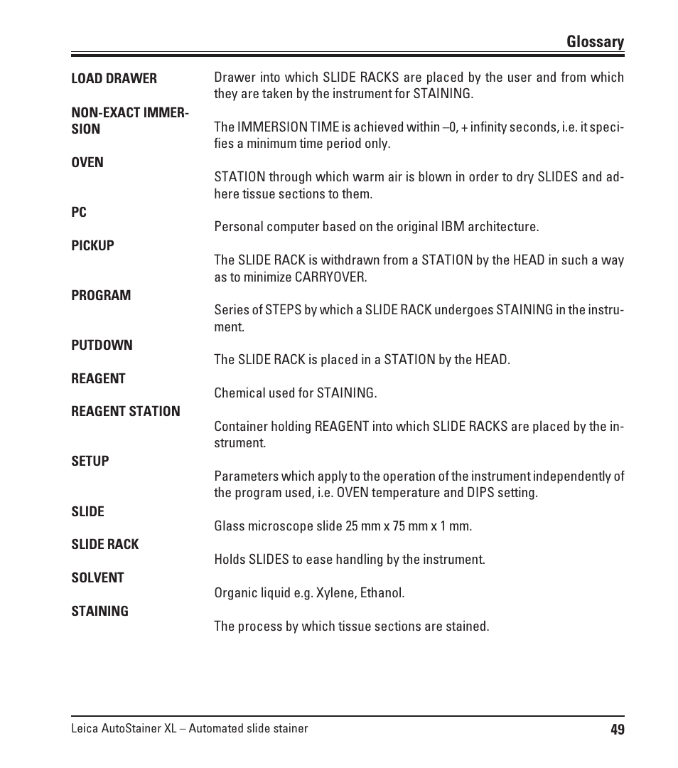 Glossary | Leica Biosystems ST5010 Autostainer XL User Manual | Page 49 / 50