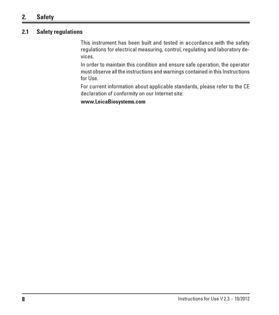 Safety, 1 safety regulations, Safety regulations | Leica Biosystems ST5010 Autostainer XL User Manual | Page 8 / 50