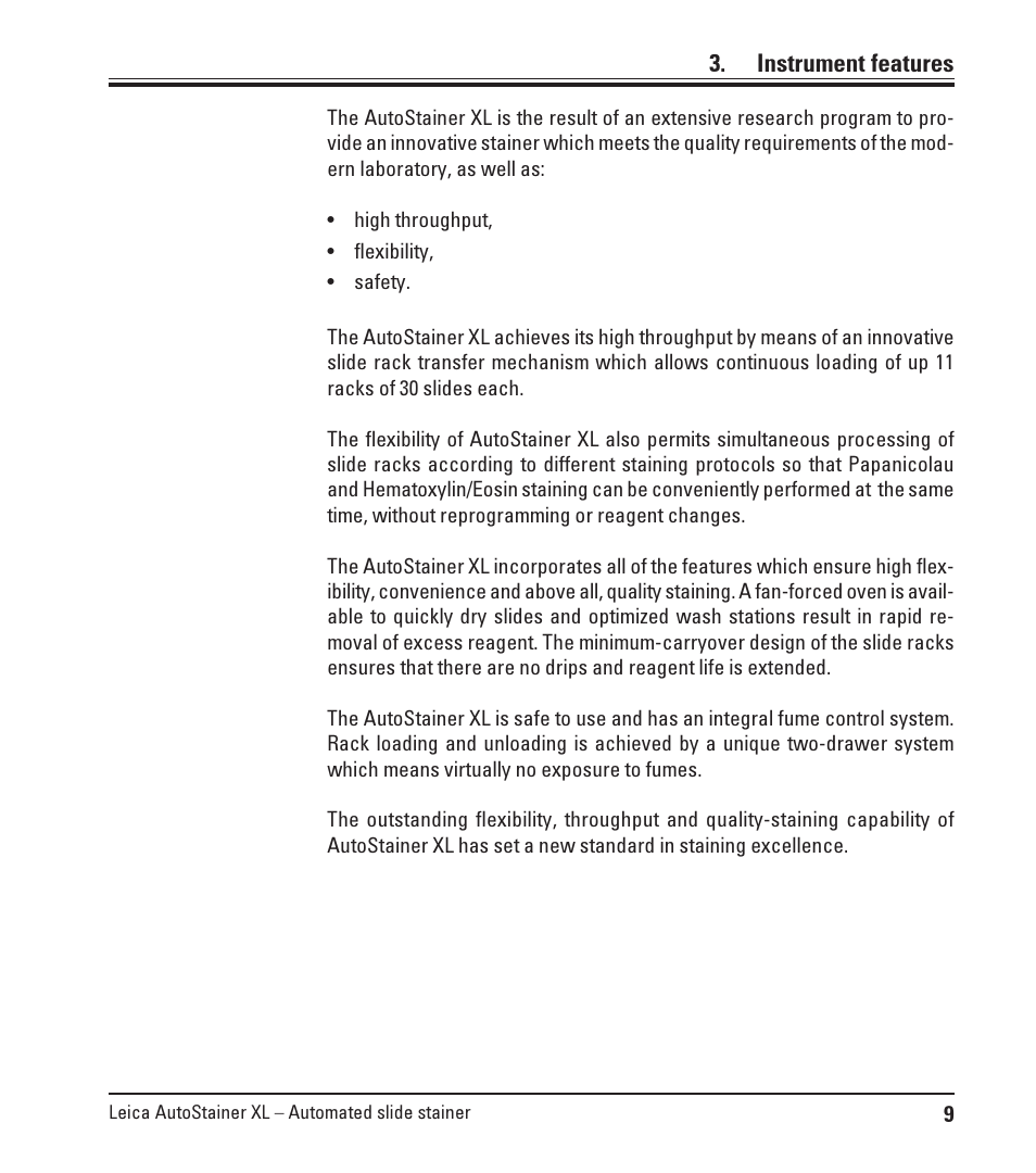 Instrument features | Leica Biosystems ST5010 Autostainer XL User Manual | Page 9 / 50