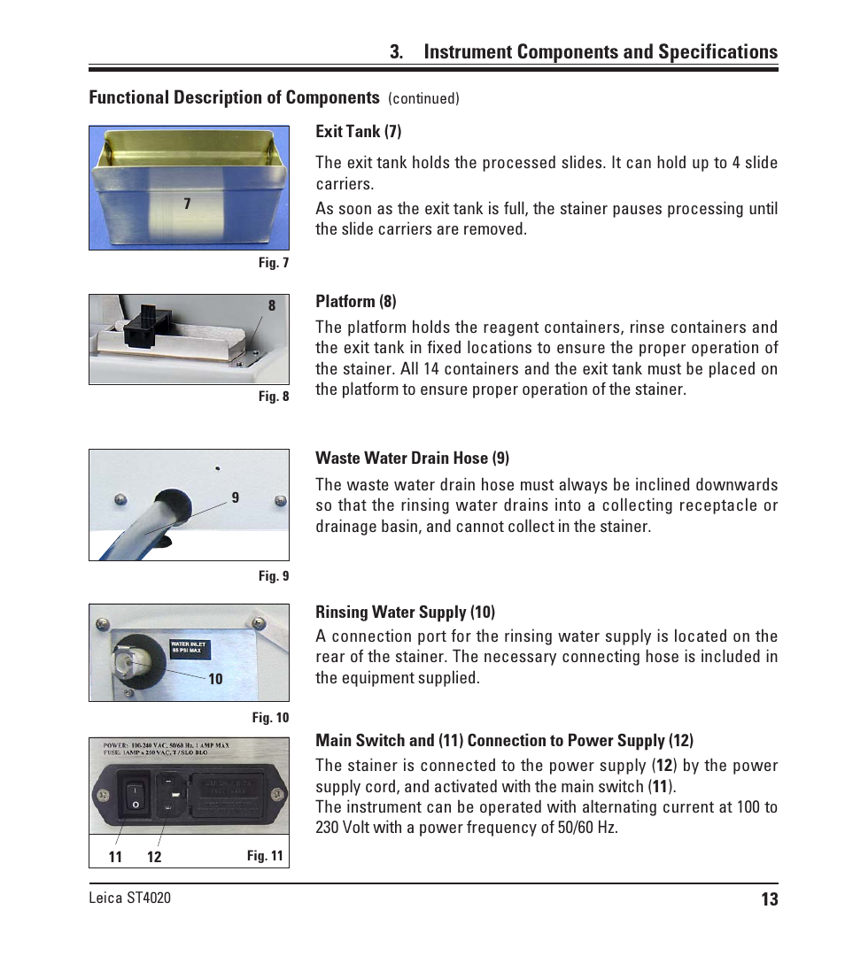 Instrument components and specifications | Leica Biosystems ST4020 User Manual | Page 13 / 51