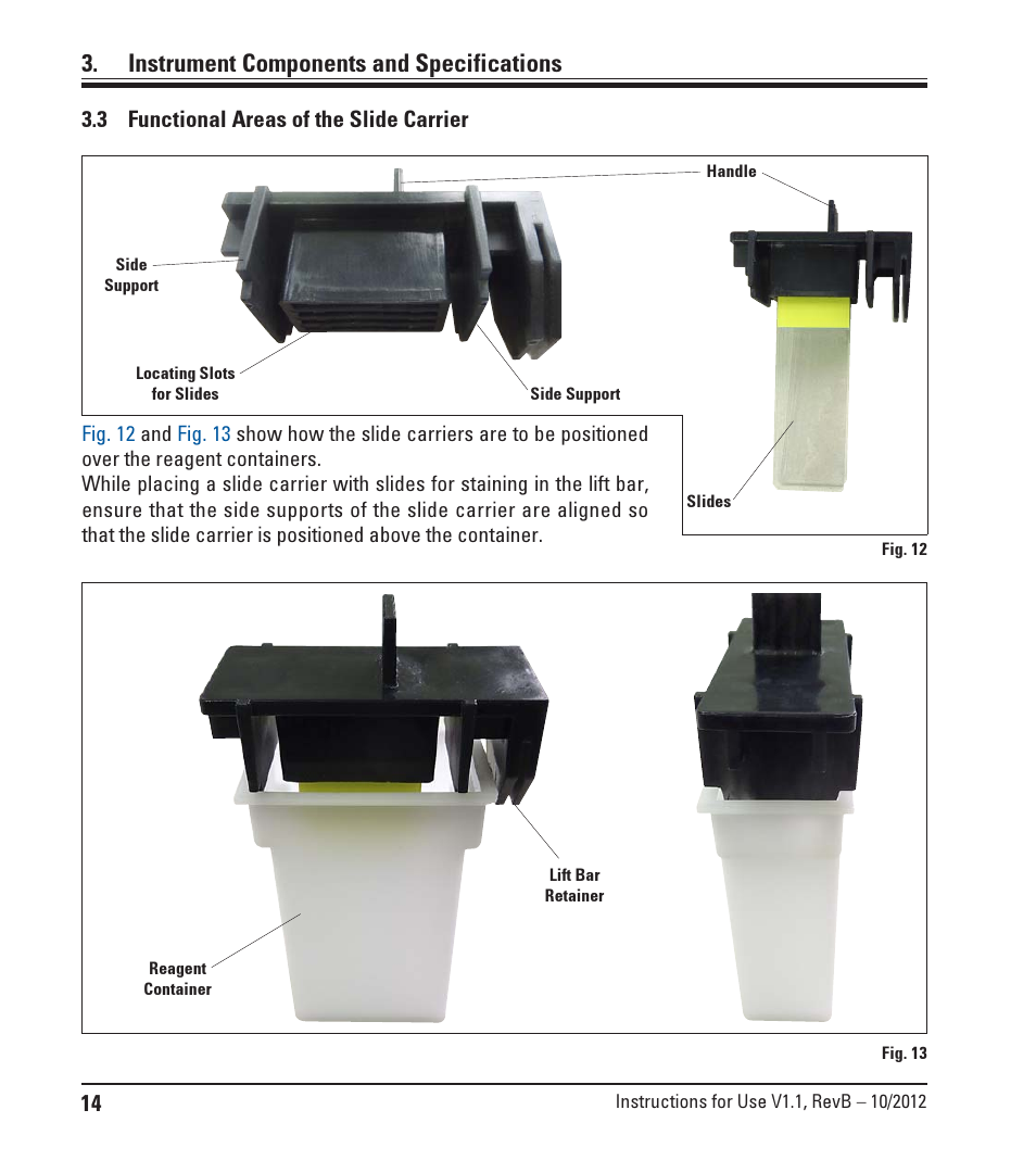 3 functional areas of the slide carrier, Functional areas of the slide carrier, Instrument components and specifications | Leica Biosystems ST4020 User Manual | Page 14 / 51
