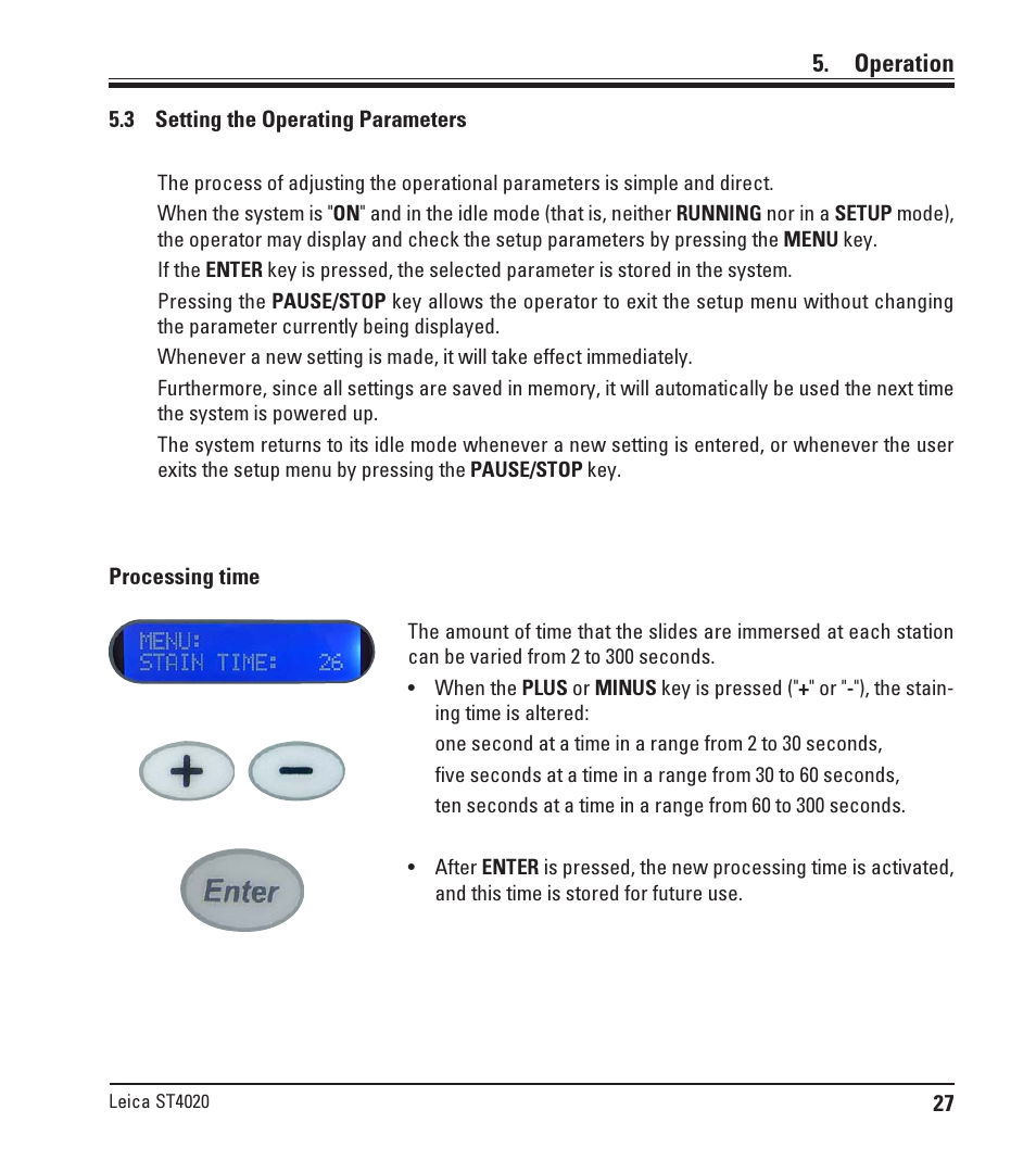 3 setting the operating parameters, Setting the operating parameters | Leica Biosystems ST4020 User Manual | Page 27 / 51