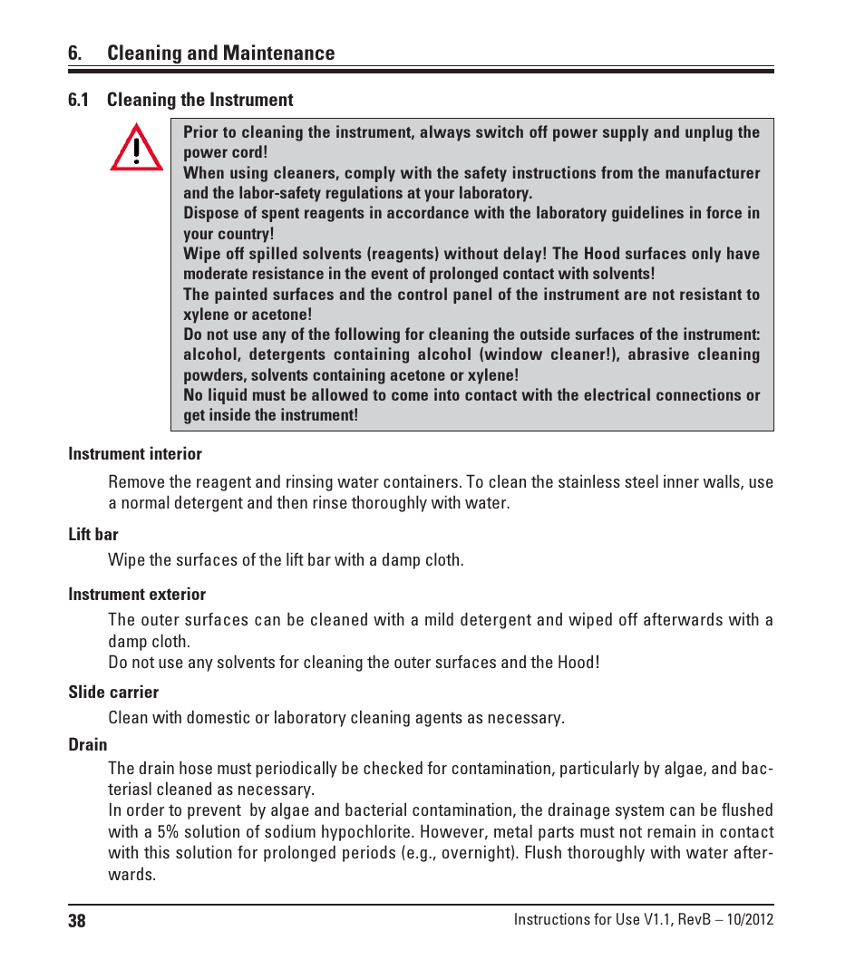 Cleaning and maintenance, 1 cleaning the instrument, Cleaning the instrument | Leica Biosystems ST4020 User Manual | Page 38 / 51