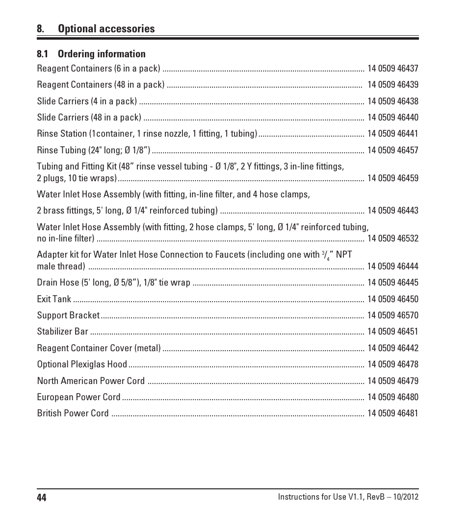 Optional accessories, 1 ordering information, Ordering information | Leica Biosystems ST4020 User Manual | Page 44 / 51