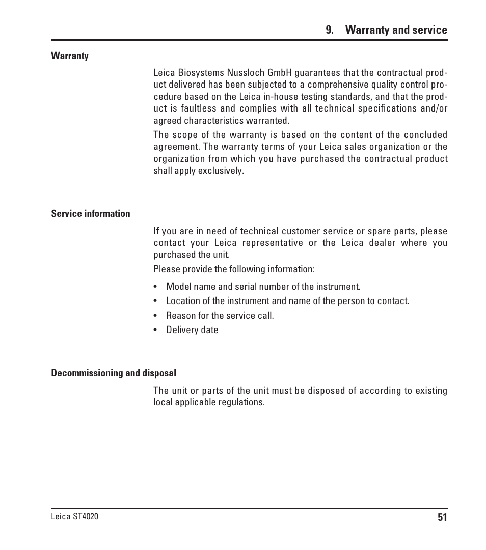 Warranty and service | Leica Biosystems ST4020 User Manual | Page 51 / 51