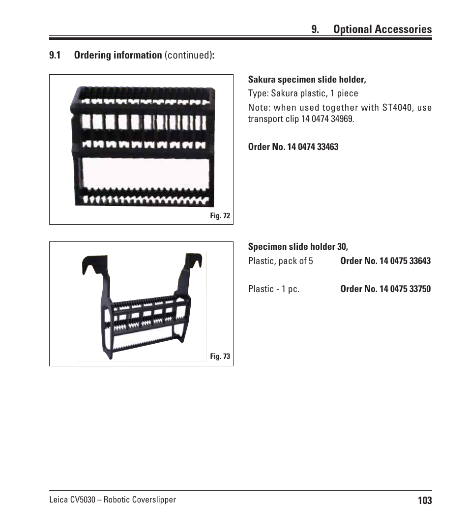 Optional accessories | Leica Biosystems CV5030 User Manual | Page 103 / 112