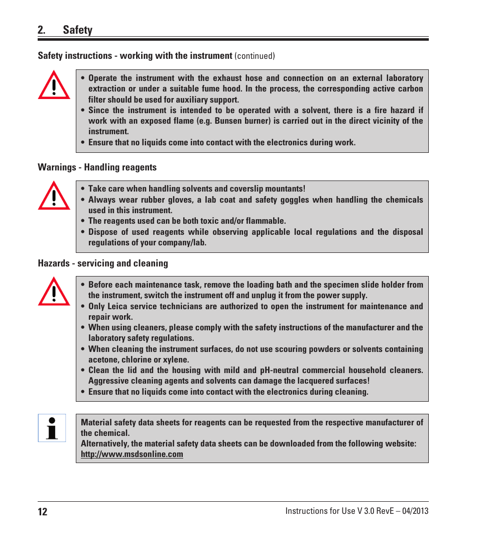 Safety | Leica Biosystems CV5030 User Manual | Page 12 / 112
