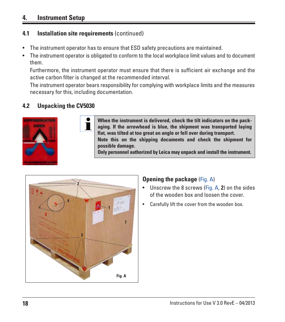 2 unpacking the cv5030, Unpacking the cv5030, Instrument setup | Leica Biosystems CV5030 User Manual | Page 18 / 112