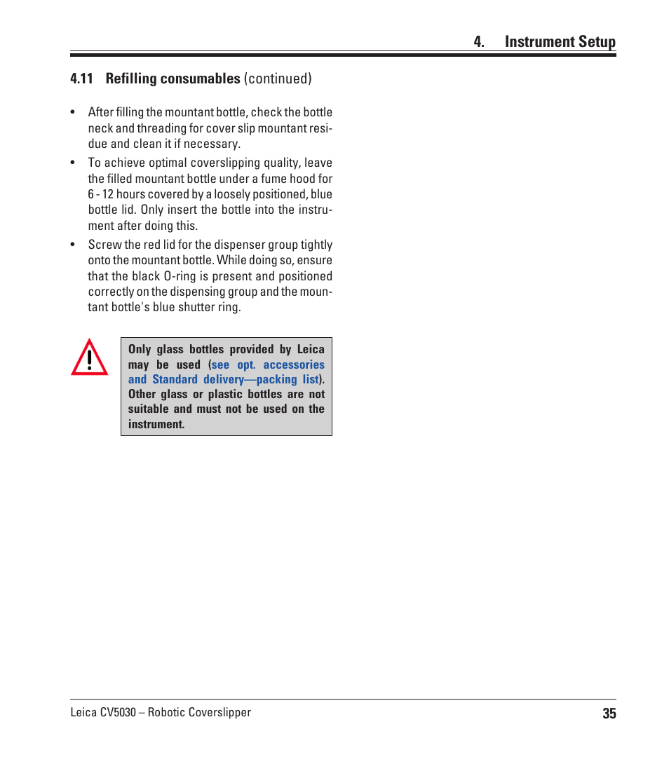 Instrument setup | Leica Biosystems CV5030 User Manual | Page 35 / 112
