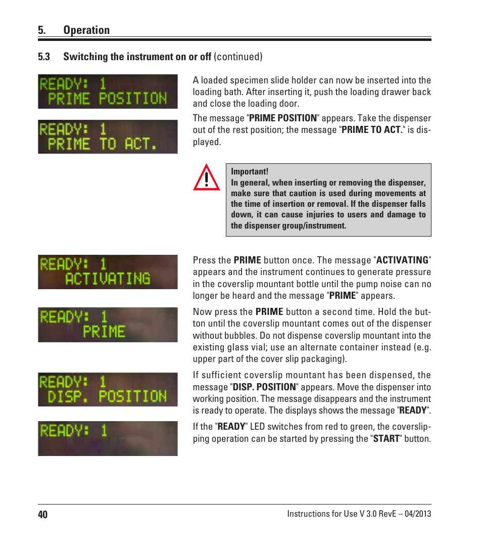 Operation | Leica Biosystems CV5030 User Manual | Page 40 / 112
