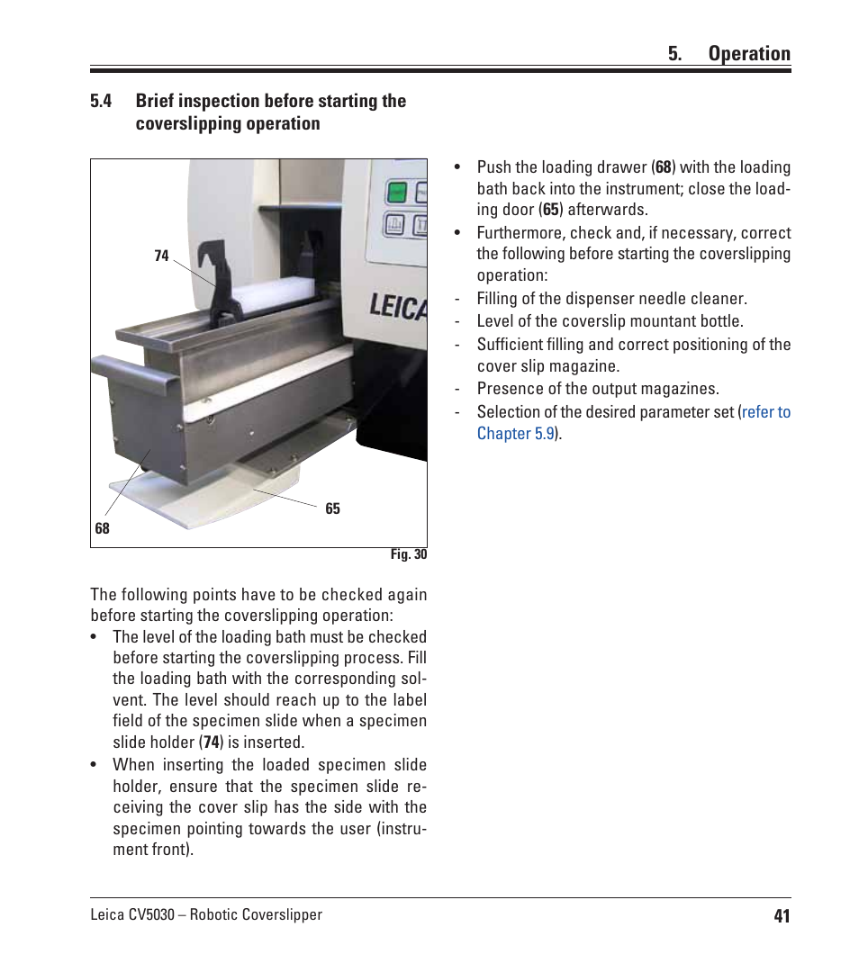 Operation | Leica Biosystems CV5030 User Manual | Page 41 / 112