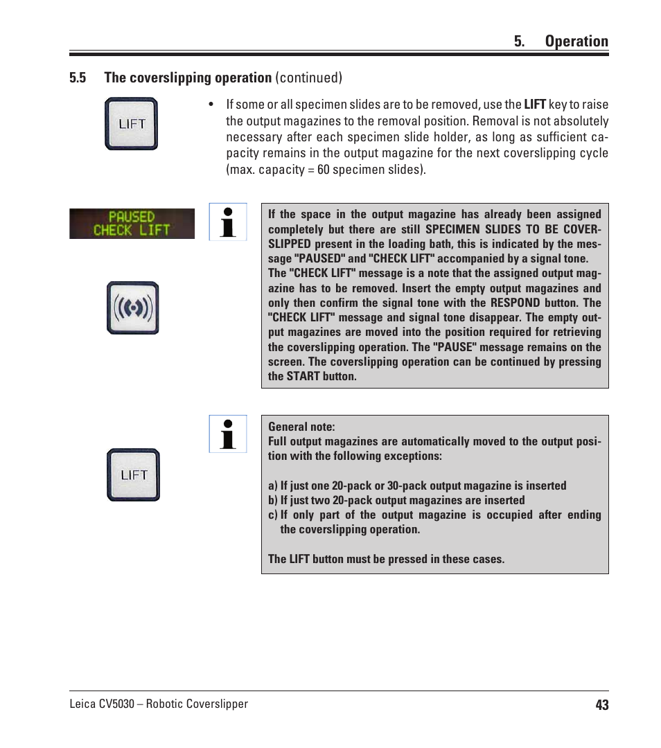 Operation | Leica Biosystems CV5030 User Manual | Page 43 / 112