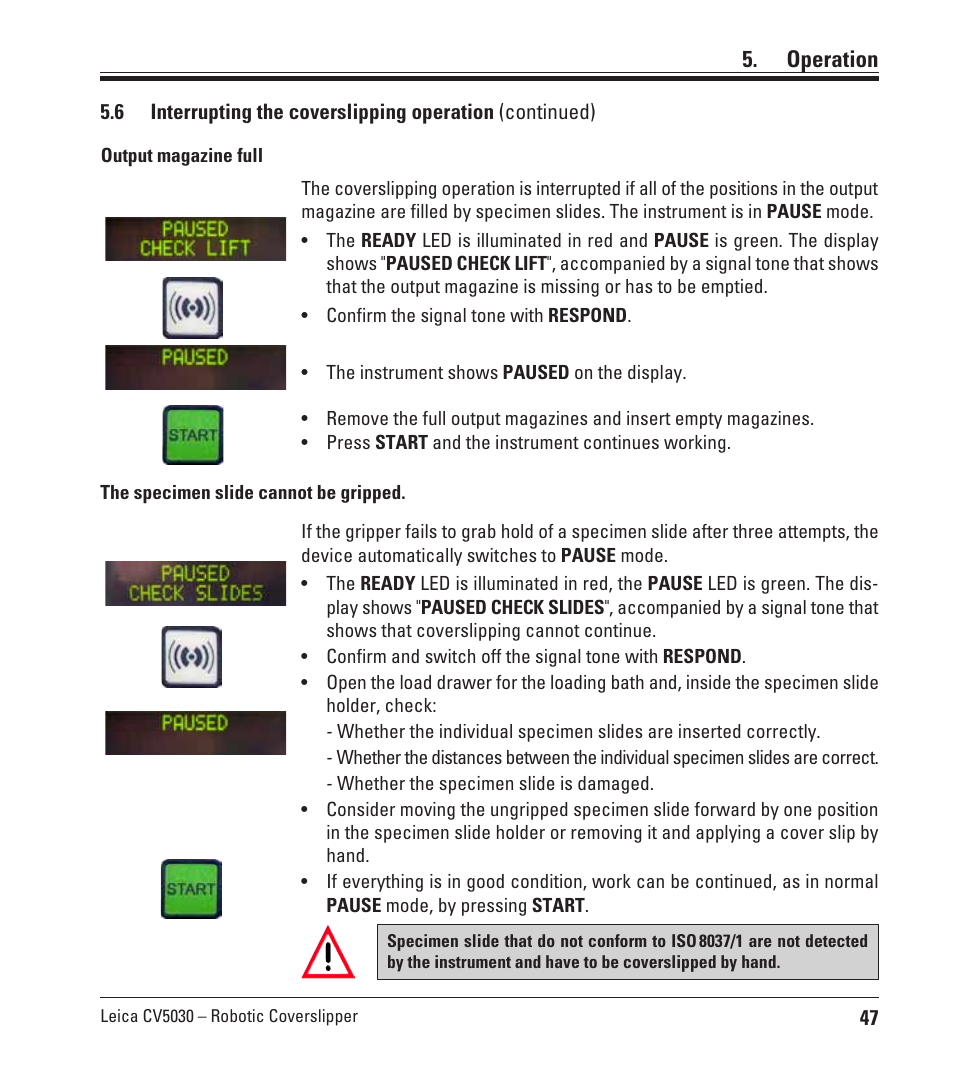Operation | Leica Biosystems CV5030 User Manual | Page 47 / 112