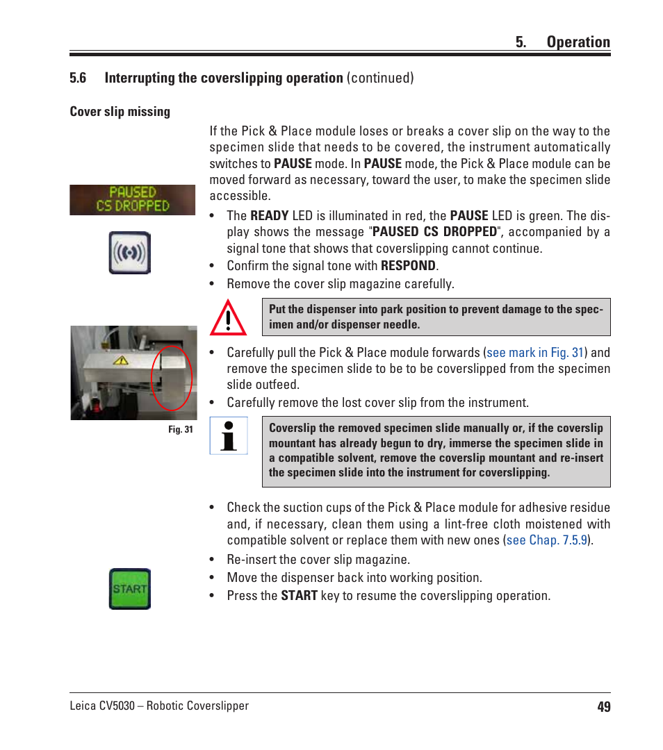 Operation | Leica Biosystems CV5030 User Manual | Page 49 / 112